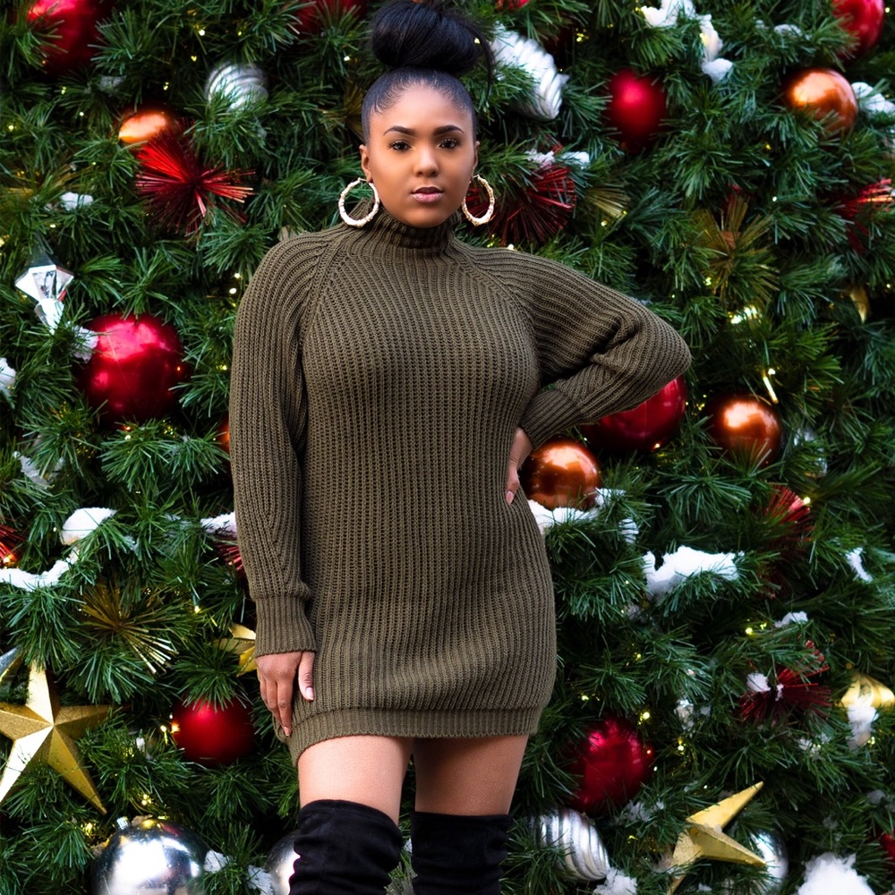 Olive Green Sweater Dress